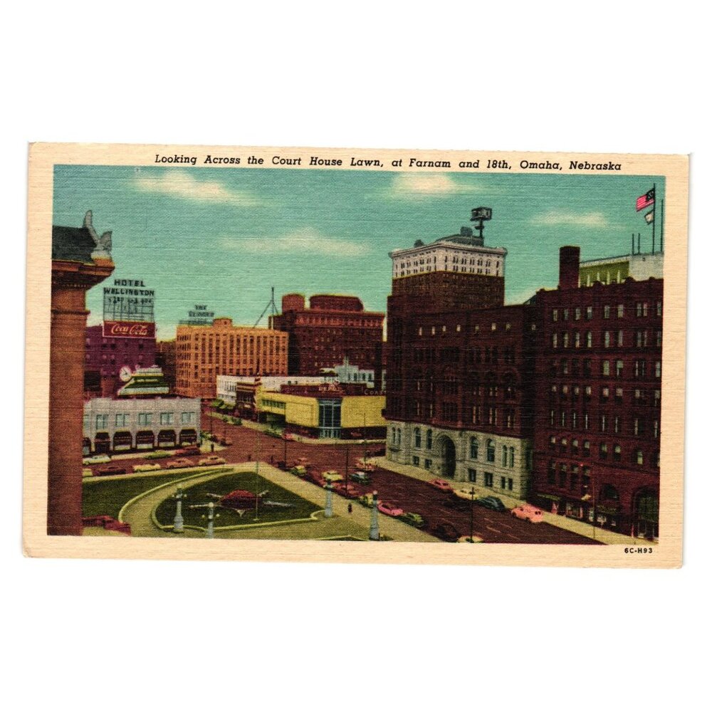Looking Across Court House Lawn Farnam 18th Omaha Nebraska Vintage Postcard